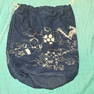 Blue Denim Drawstring Bag With Characters